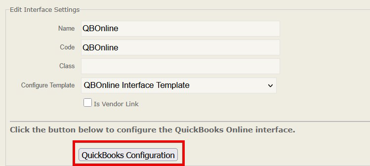 QuickBooks configuration button