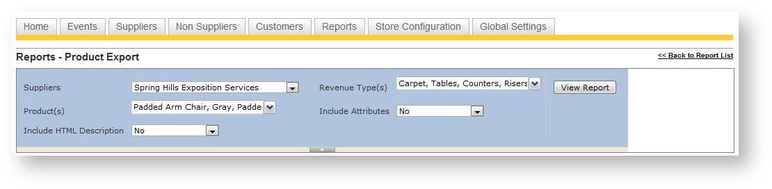 Product Export Report Paramets