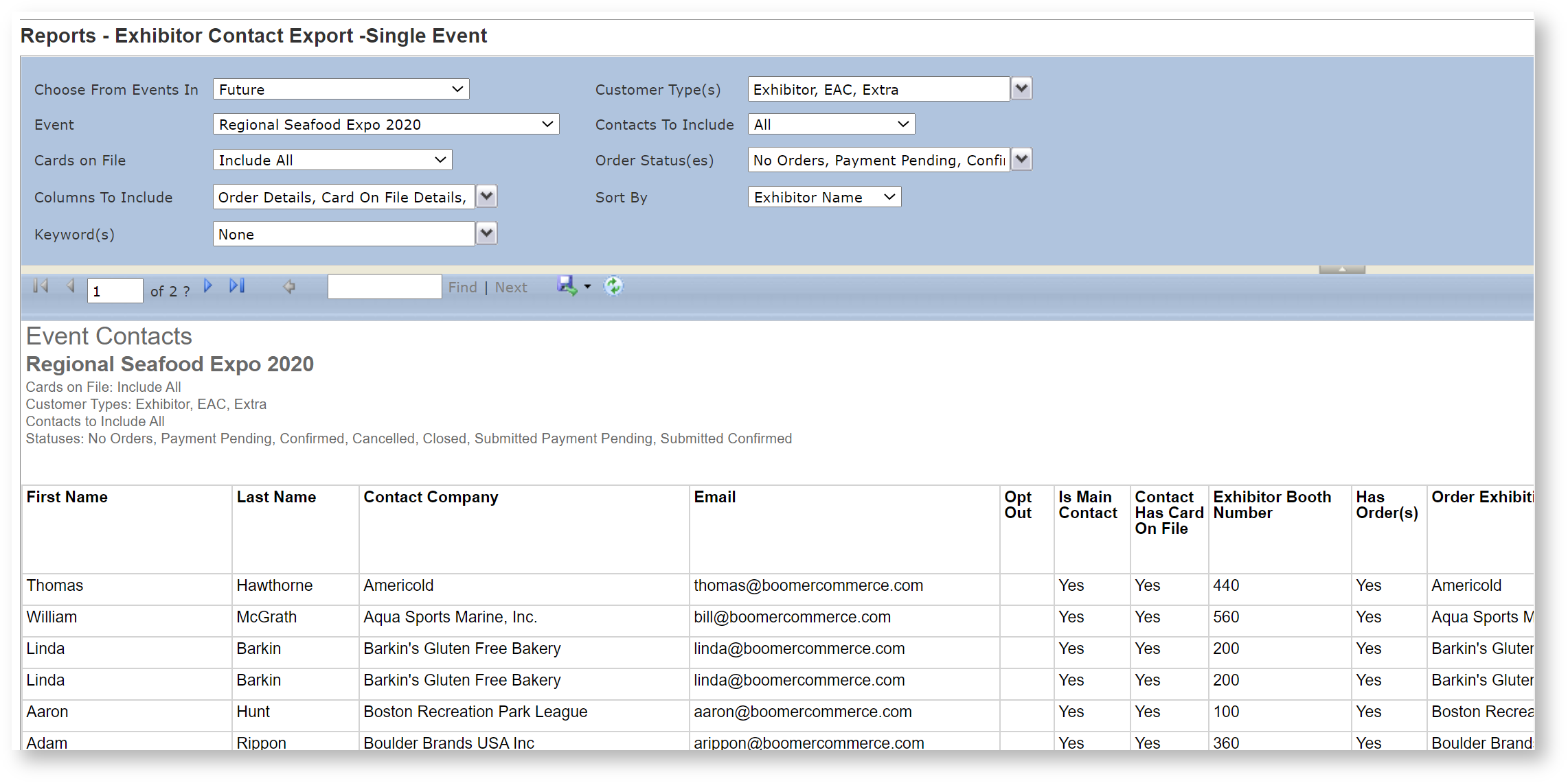 Exhibitor Contact Export - Single Event