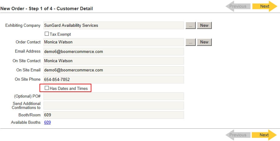 Order Customer Info Date Time