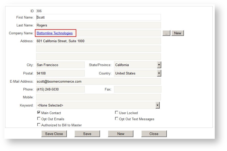 Contact Detail With Company Name Red