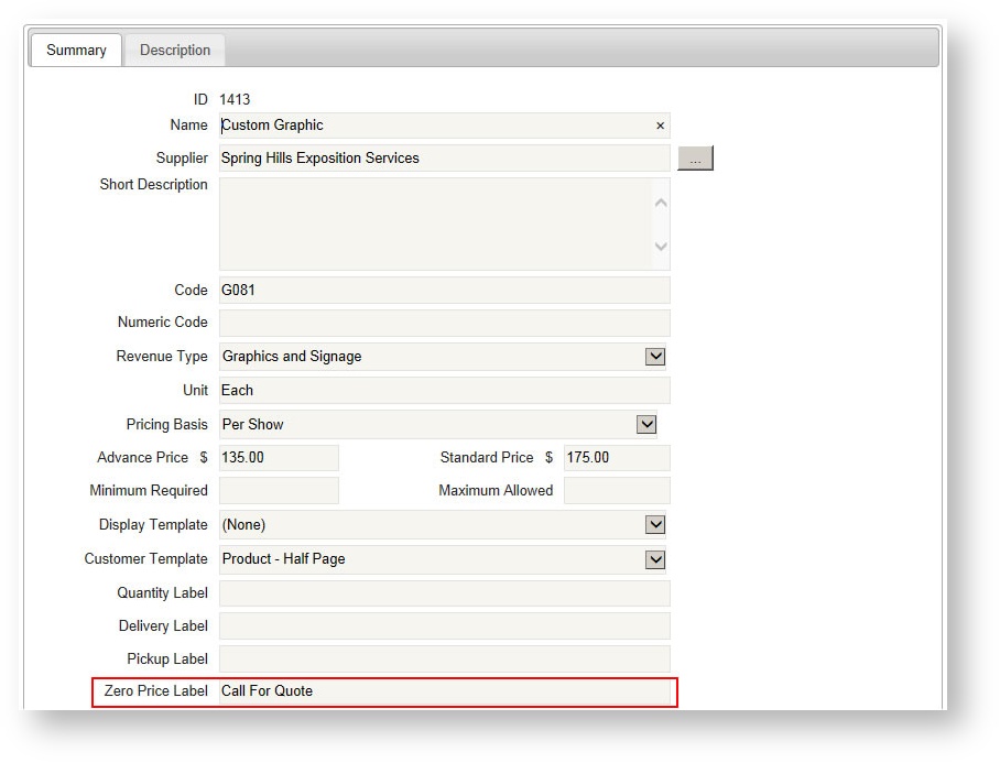 Product Detail Zero Price Label