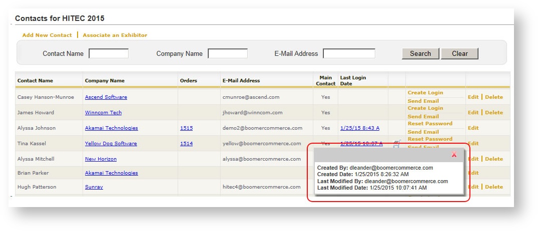 Contacts With Login Popup