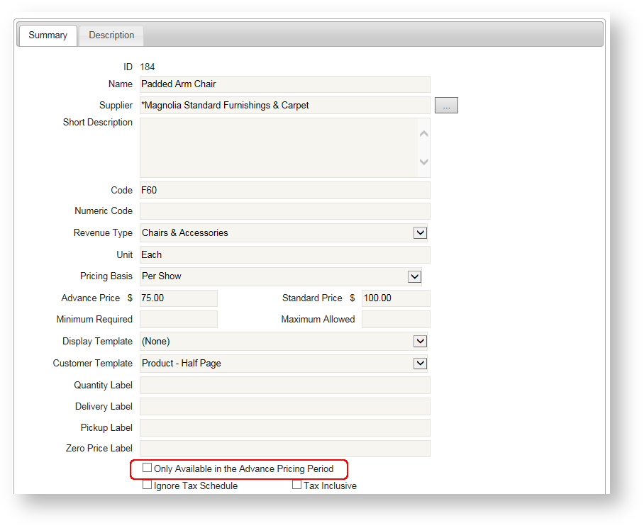 Advance Pricing Period Field