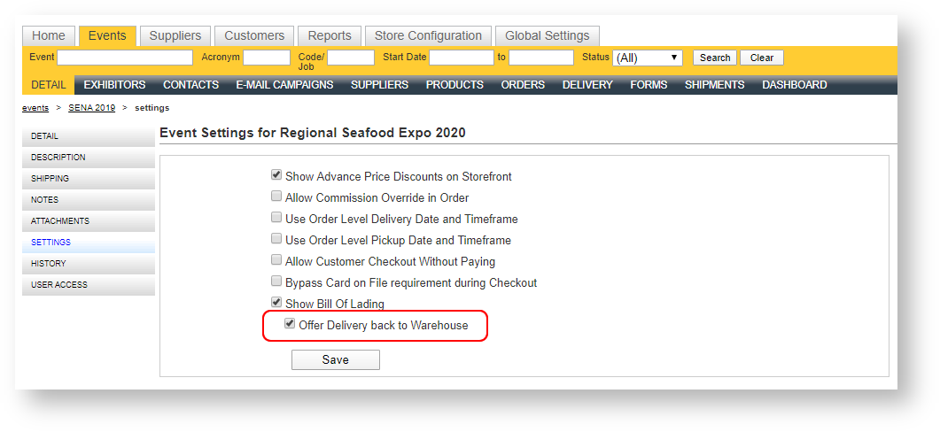 Event Setting Offer Delivery Back To Warehouse
